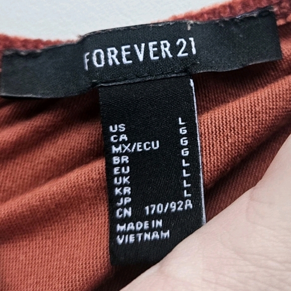 Forever 21 Women's Size L Velvet Orange Cropped Peasant Top Puff Sleeve Bohemian - Picture 3 of 4